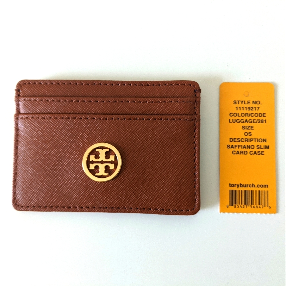 Tory Burch Luggage Brown Saffiano Slim Card Case